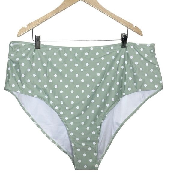 Bloomchic Other - Bloomchic Women Size 26 High Waist Bikini Swim Bottom Polka Dot Sage Green White